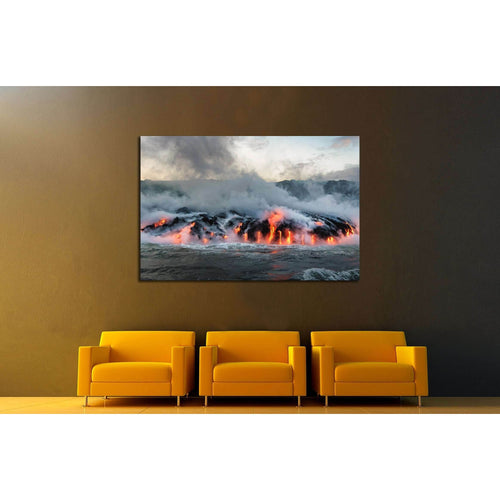 Molten lava flowing into the Pacific Ocean on Big Island of Hawaii №3201 Ready to Hang Canvas Print
