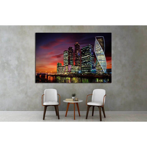 Moscow International Business Center at night, Russia №1541 Ready to Hang Canvas Print