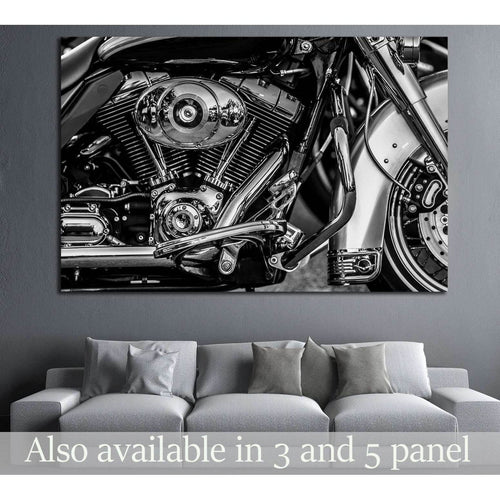 Motorbike engine in black and white №1894 Ready to Hang Canvas Print