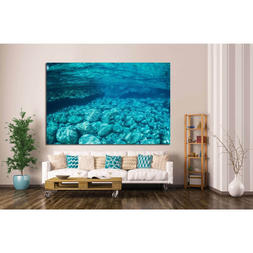 Natural Blue Water Pool, Underwater View №1396 Ready to Hang Canvas Print