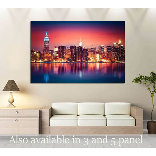 New York City skyline of Manhattan with vibrant night colors №2948 Ready to Hang Canvas Print