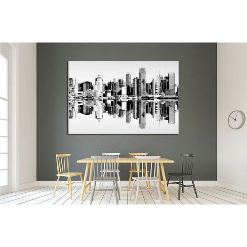new york city skyline over the hudson river. black and white skyline mirror reflection №2586 Ready to Hang Canvas Print