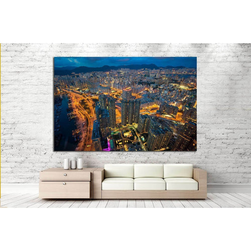 Night cityscape from top of building №1367 Ready to Hang Canvas Print