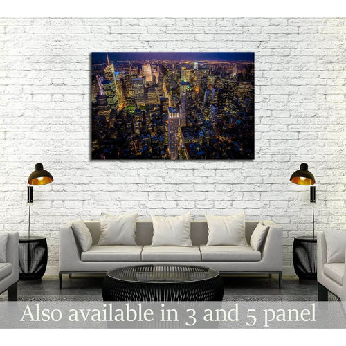 Night shot of Manhattan skyline from the Empire State building №2713 Ready to Hang Canvas Print