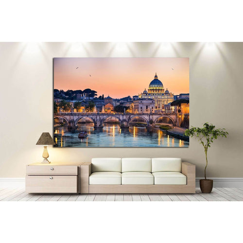 Night view of the Basilica St Peter, Rome, Italy №1173 Ready to Hang Canvas Print