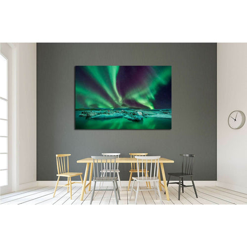 Northern lights over the Glacier Lagoon in Iceland №1909 Ready to Hang Canvas Print