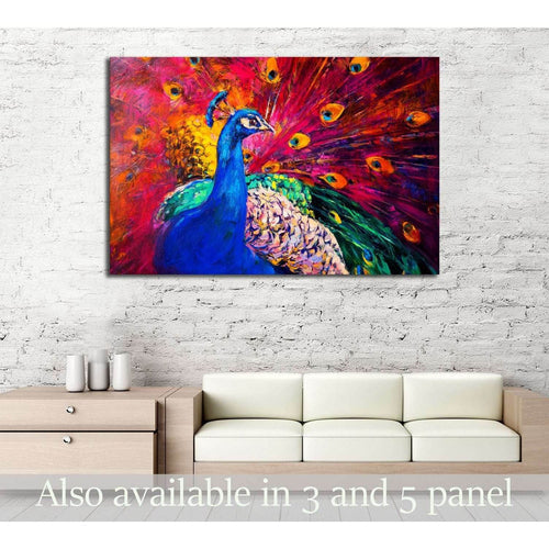 Oil painting. Beautiful multicolored peacock №2802 Ready to Hang Canvas Print