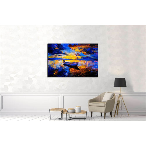 Original oil painting on canvas. Sky sunset and boat on the water №3240 Ready to Hang Canvas Print