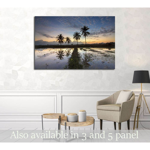 palm trees on the background of a beautiful sunset. Soft focus due to long exposure №3108 Ready to Hang Canvas Print