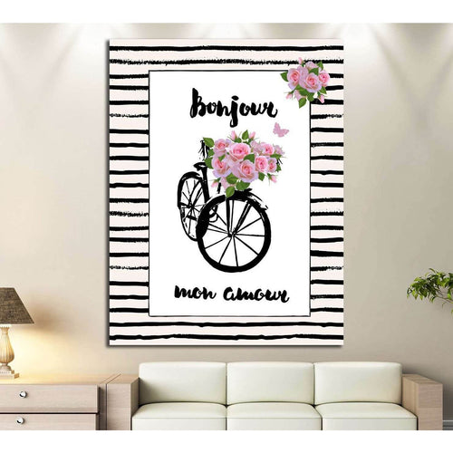 Paris, France, bicycle, flowers №4598 Ready to Hang Canvas Print