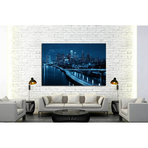 Philadelphia skyline at night with urban architecture №2013 Ready to Hang Canvas Print