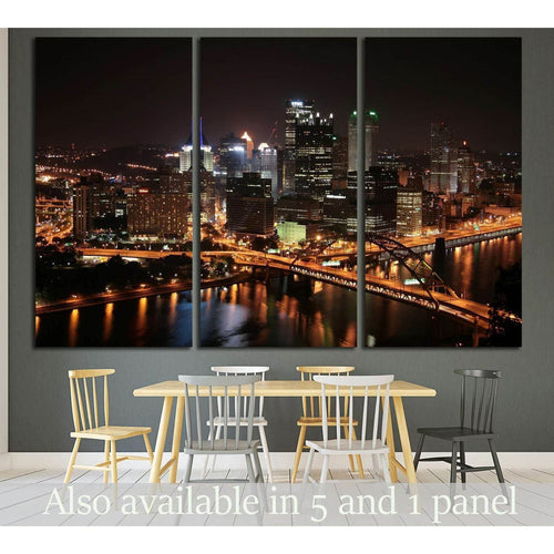 Pittsburgh's skyline from Mount Washington at night №1663 Ready to Hang Canvas Print