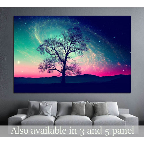 Red alien landscape with alone tree over the night sky with many stars №1307 Ready to Hang Canvas Print