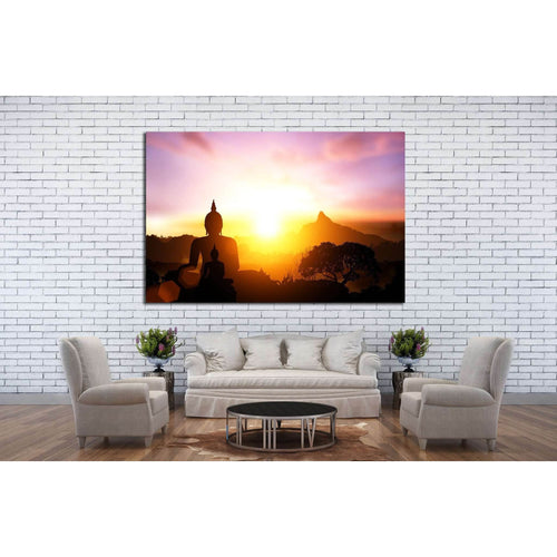 Silhouette of Buddha on sunset №702 Ready to Hang Canvas Print