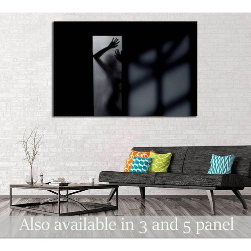 Silhouette of the sexy woman behind the glass door. Interior with deep shadows №2771 Ready to Hang Canvas Print