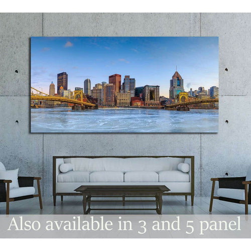 Skyline of downtown Pittsburgh at twilight panorama №1699 Ready to Hang Canvas Print