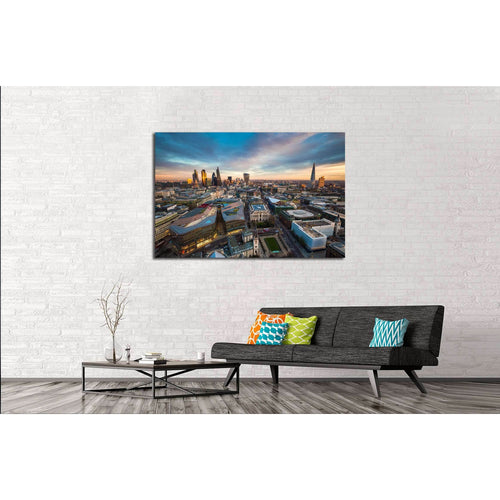 Skyline view of the famous financial bank district of London at magic hour №2998 Ready to Hang Canvas Print