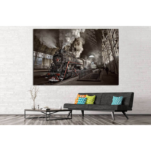 Steam Train at the Station №239 Ready to Hang Canvas Print