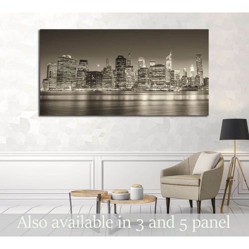 Stunning Manhattan lights at dusk. Reflections on East River - New York №2952 Ready to Hang Canvas Print