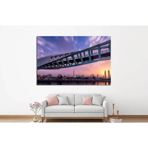 Sunrise view of Dubai Downtown from Dubai Canal №1277 Ready to Hang Canvas Print