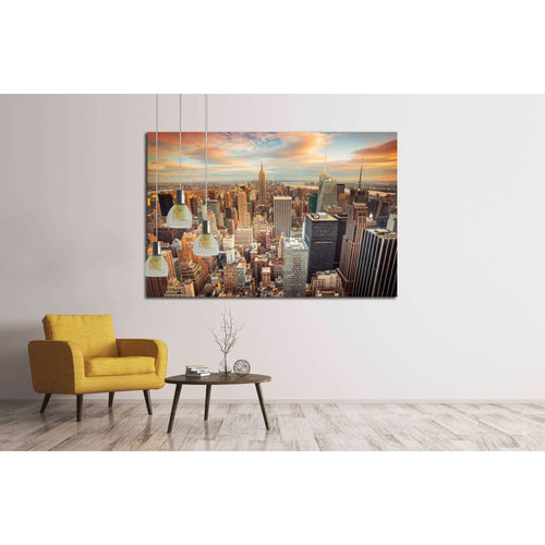 Sunset aerial view of New York City looking over midtown Manhattan №2649 Ready to Hang Canvas Print