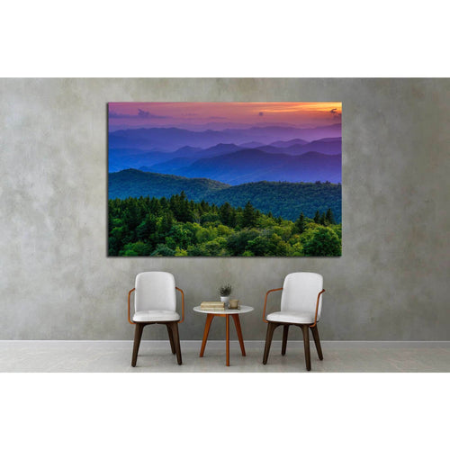 Sunset from Cowee Mountains Overlook, on the Blue Ridge Parkway in North Carolina №1970 Ready to Hang Canvas Print
