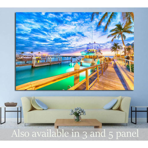 Sunset over Key West, Florida. Wooden bridge at the port №1305 Ready to Hang Canvas Print