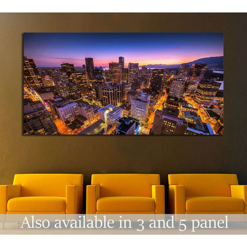 Sunset seen from the Vancouver lookout tower, British Columbia, Canada №2090 Ready to Hang Canvas Print
