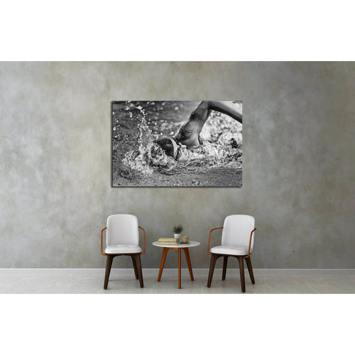 Swimming fast - high speed action shot in black and white №3251 Ready to Hang Canvas Print