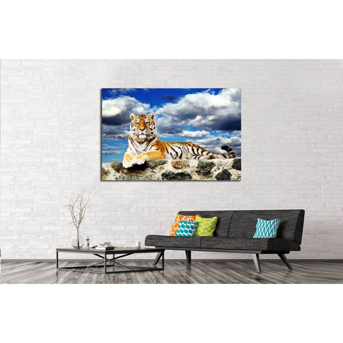 Tiger lay in the storm sky №2331 Ready to Hang Canvas Print