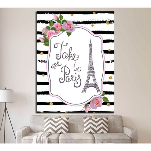 Vector romantic card template with pink roses, Eiffel tower №4599 Ready to Hang Canvas Print