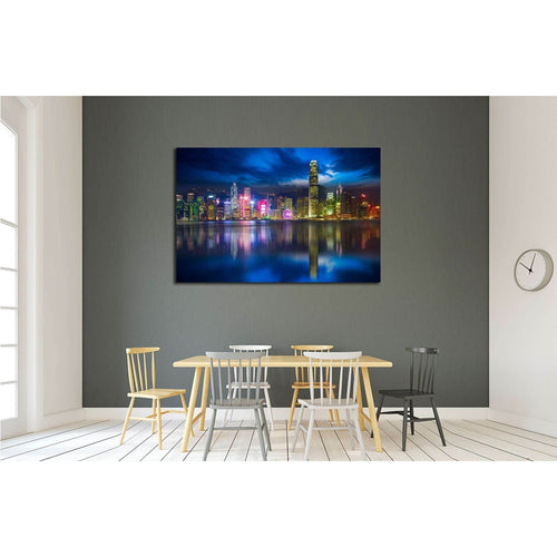 Victoria harbour skyline at night in Hong Kong №2318 Ready to Hang Canvas Print