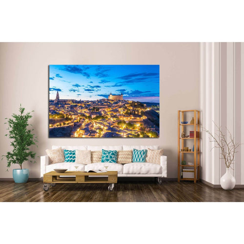 View of Toledo, Spain including Alcazar and the cathedral at dusk №1707 Ready to Hang Canvas Print