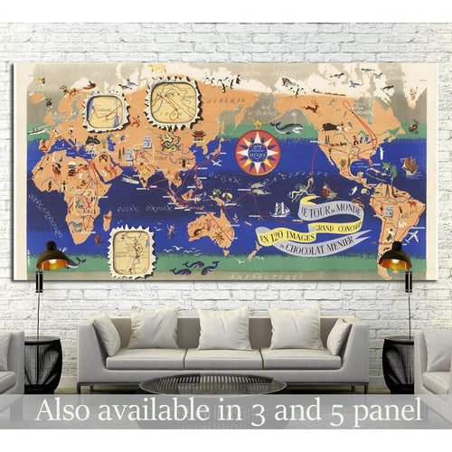 Vintage Map of the World Chocolat Menier №1495 Ready to Hang Canvas Print