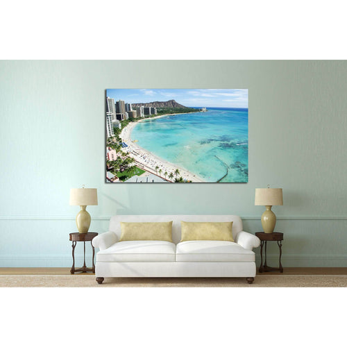 Waikiki Beach and Diamond Head, Honolulu, Oahu Island, Hawaii №2310 Ready to Hang Canvas Print