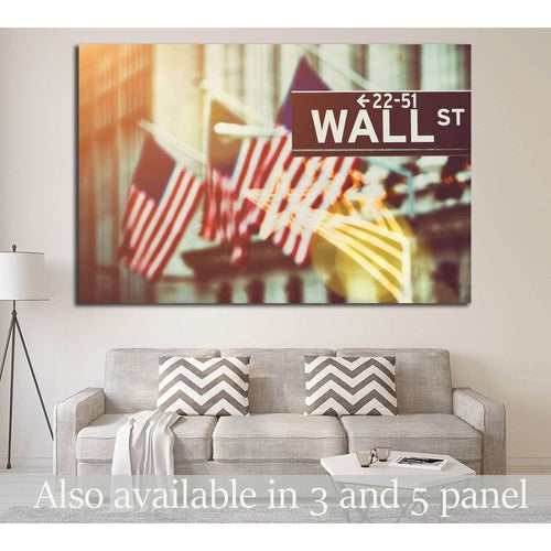 Wall street sign in New York with New York Stock Exchange №1779 Ready to Hang Canvas Print