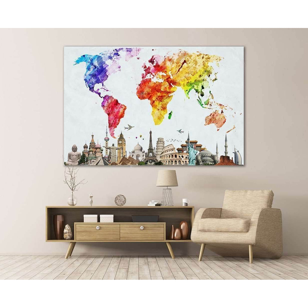 Watercolor World Map №103 Ready To Hang Canvas Print Zellart Canvas Prints