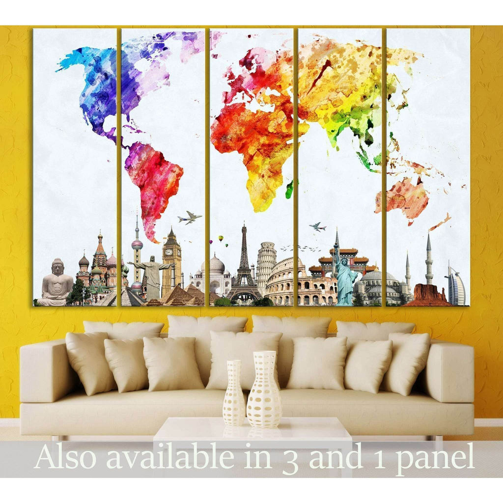 Watercolor World Map №103 Ready To Hang Canvas Print Zellart Canvas Prints