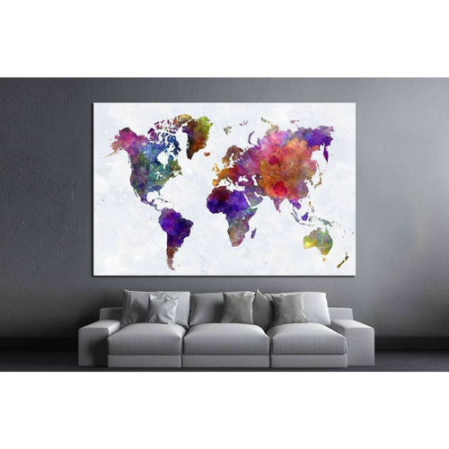 Watercolor World Map №1459 Ready to Hang Canvas Print