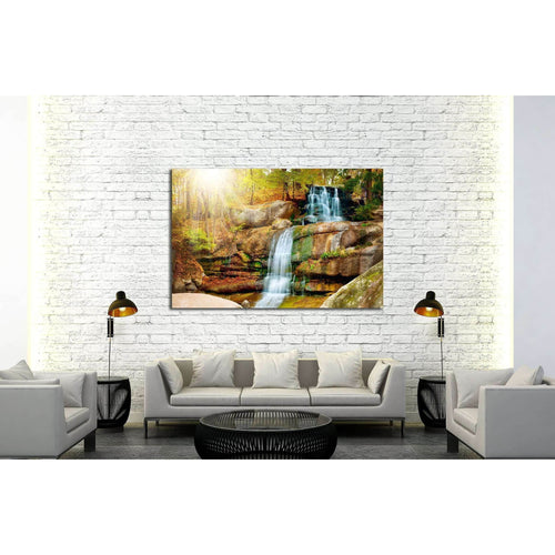 Waterfall in forest №2500 Ready to Hang Canvas Print