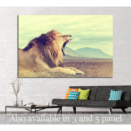 Wild african lion. Vintage effect. National park of Kenya, Africa №1860 Ready to Hang Canvas Print