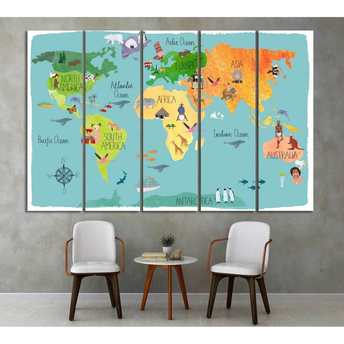 world map for kids room decor33 ready to hang canvas print zellart