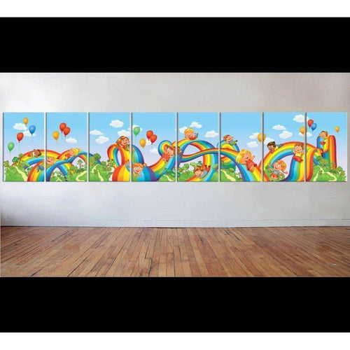 XXL Children slide down on a rainbow №55 Ready to Hang Canvas Print