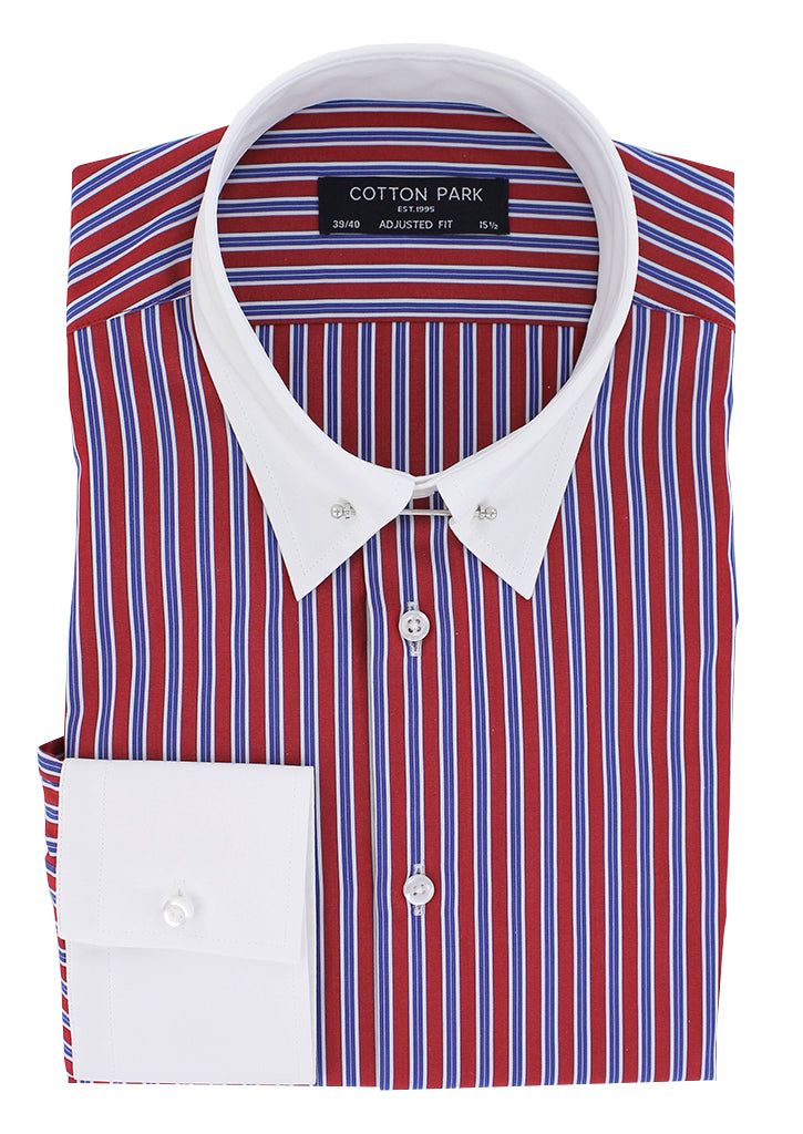 Fitted shirt with tab collar blue and red stick stripes with white ...