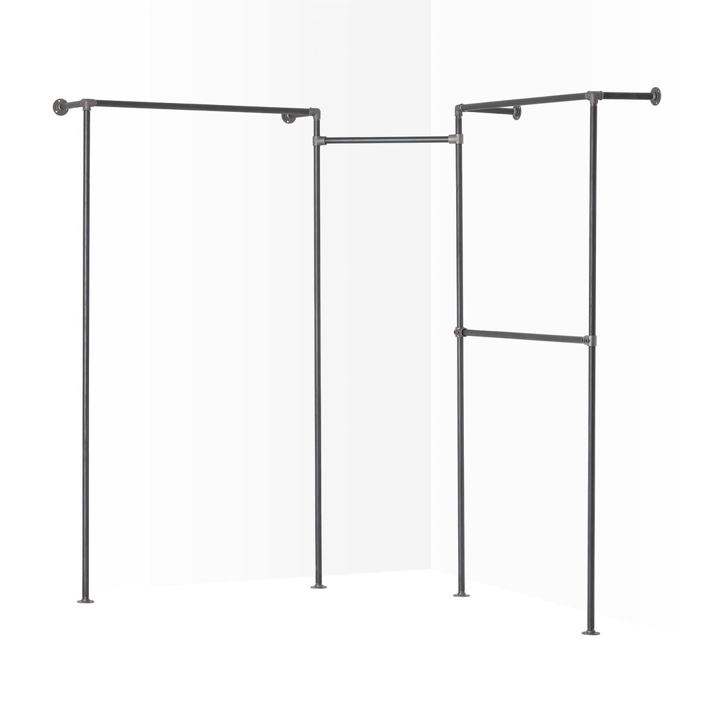 Wall mounted clothes rack for corner in iron pipes