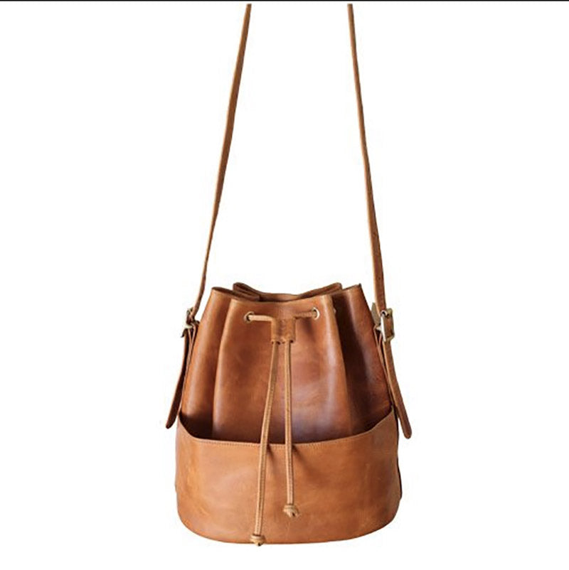 tan leather bucket bag