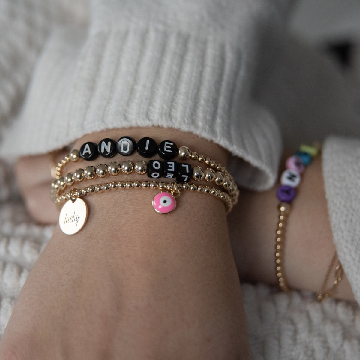 2x Nazar Bracelets With Letters Customizable Set Pearl 