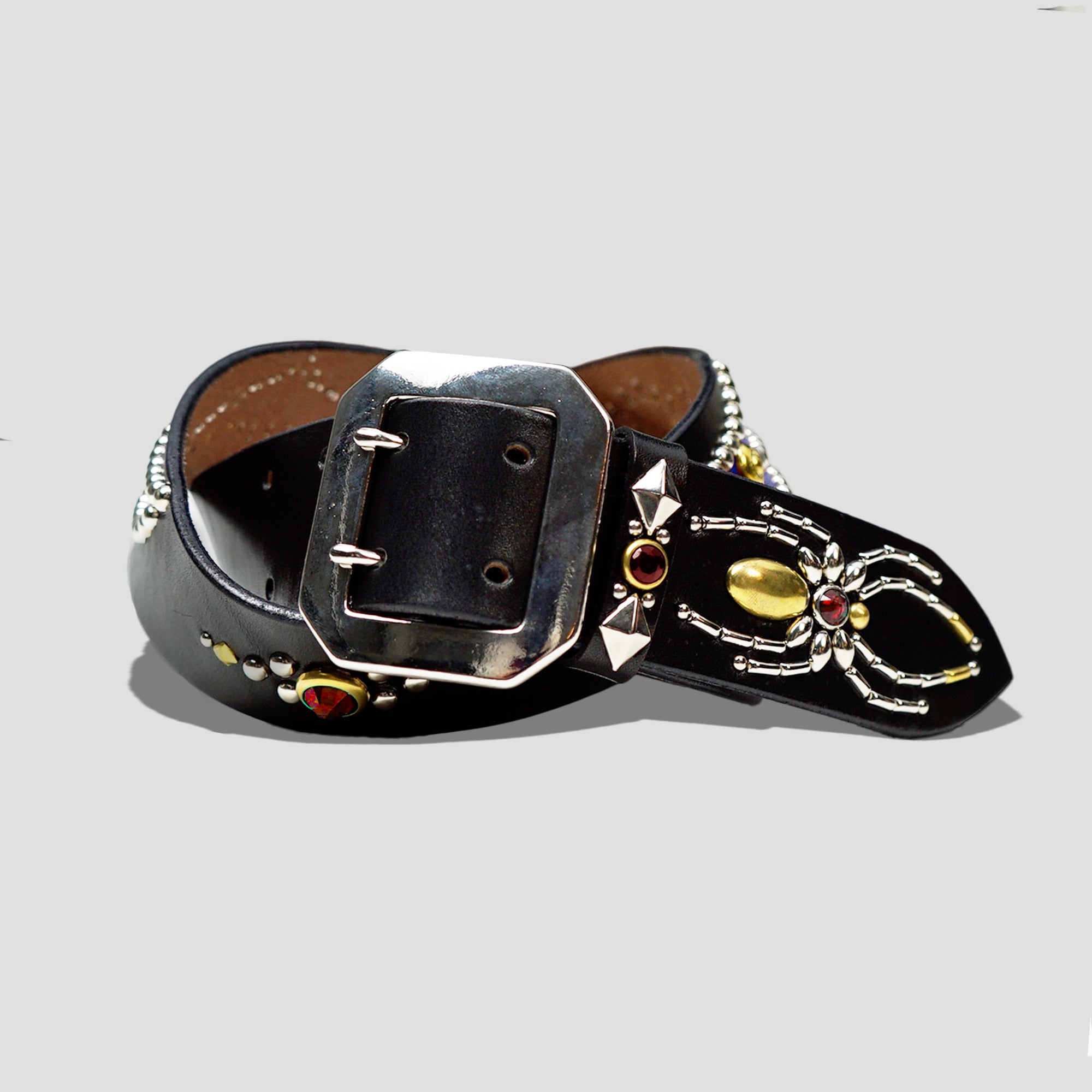 COWHIDE / BLUE LIZARD STUDS BELT - BLUE