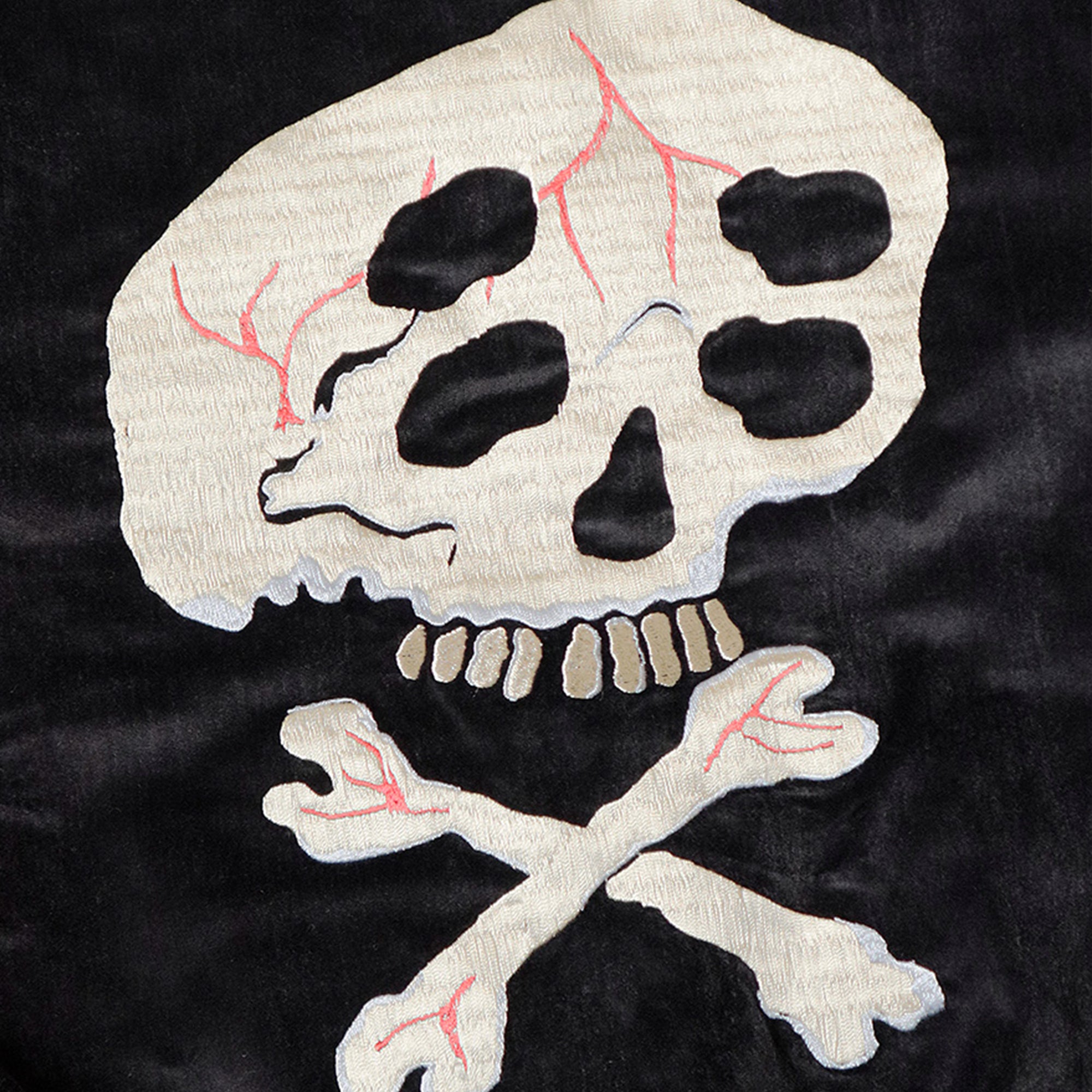 SULFUR DYED VELVET SOUVENIR JACKET (RAIN SKULL EMBROIDERY) - BLACK