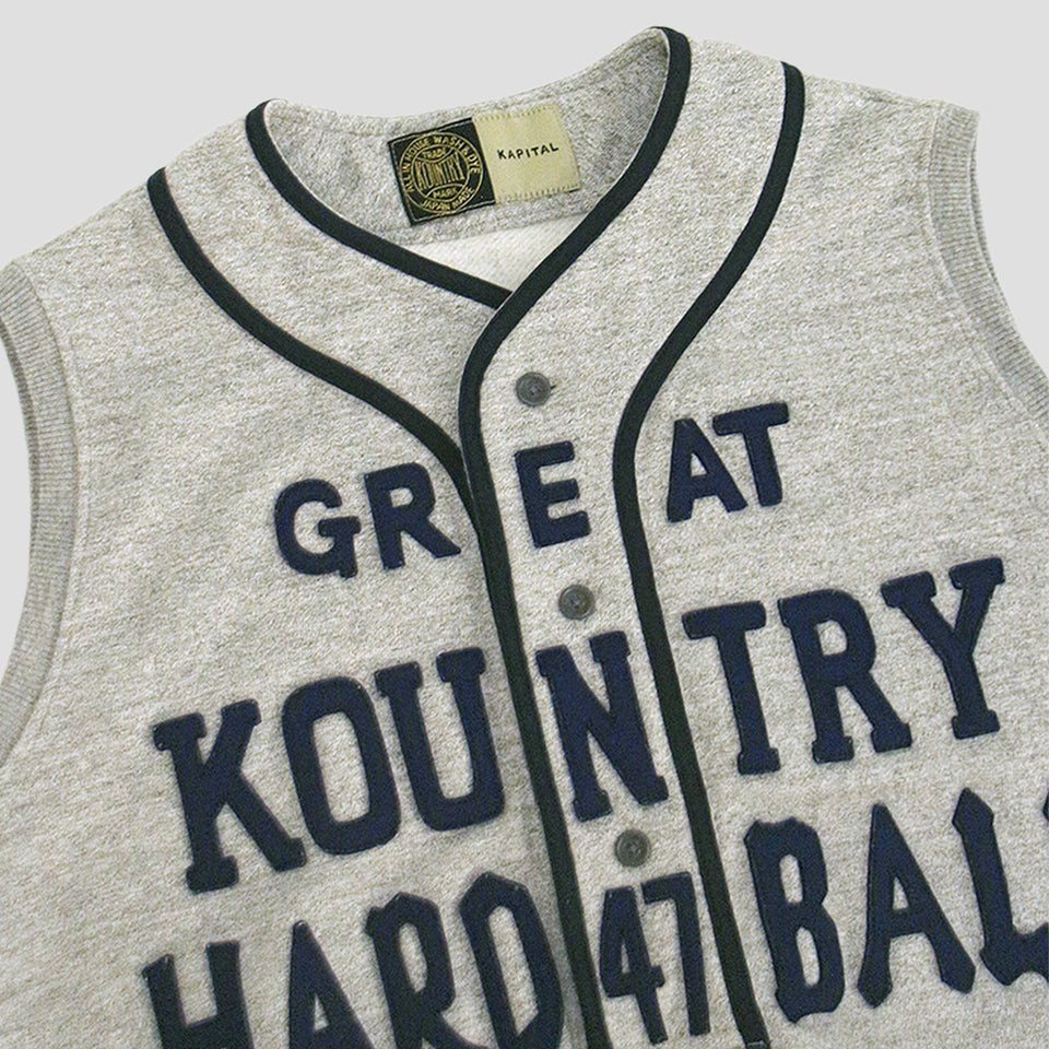 KAPITAL - SWEAT KNIT BASEBALL HENLEY VEST (GREAT KOUNTRY